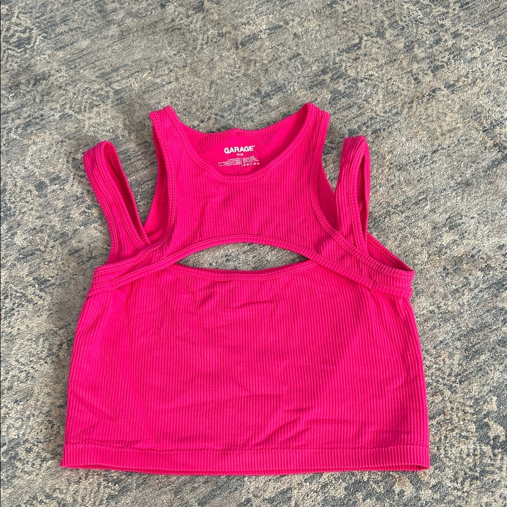 Garage Hot Pink Ribbed Cutout Crop Tank Top